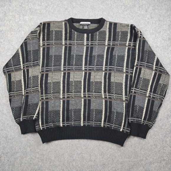 Vintage Geoffrey Beene Sweater Mens XL Gray Multicolor Color Block Grandpa - Picture 3 of 12